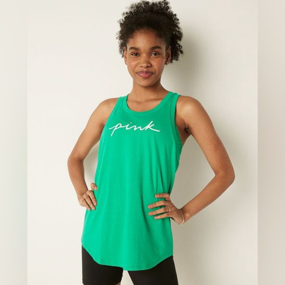 VS VICTORIAS SECRET PINK EVERYDAY RACERBACK TANK TOP MALDIVE SCRIPT LOGO XXL - Picture 2 of 7
